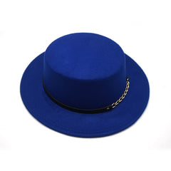 Men's And Women's Retro British Style Chain Solid Color Flat Top Hat