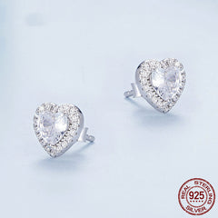 925 Sterling Silver Loving Heart Stud Earrings Female Shining Zircon