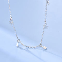 S925 Silver Star Tassel Necklace For Women Simple