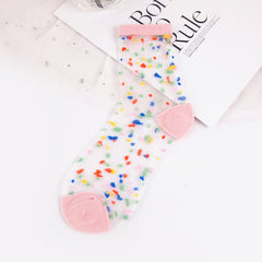 Glass Silk Socks Mid-calf Women's Crystal Socks Polka Dot Wholesale