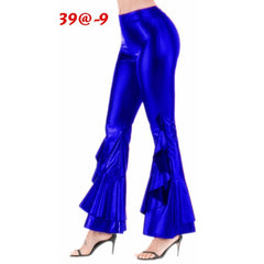 Women's Bright Slim-fit Imitation Leather Irregular Bell-bottom Pants