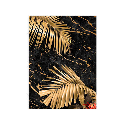 Black Gold Marble Tropical Plants Poster Canvas Painting