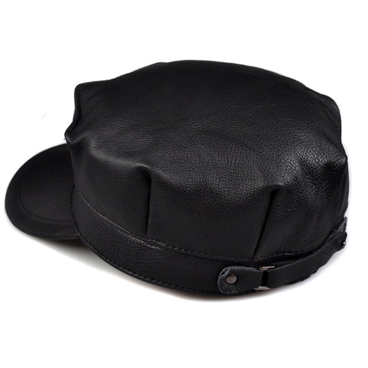 Autumn And Winter Men's Genuine Leather Octagonal Cap