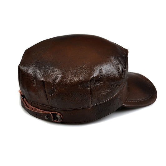 Autumn And Winter Men's Genuine Leather Octagonal Cap