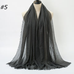 Pure Color Pleated Cotton Scarf Cotton And Linen Scarf