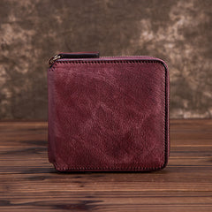 Solid Color Short Cowhide Hand-rub Color Wallet