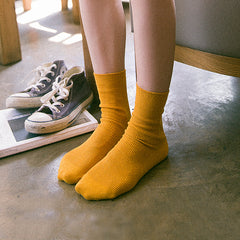 Candy Color Bunching Retro Vertical Stripes Outer Wear Mid-calf Length Socks