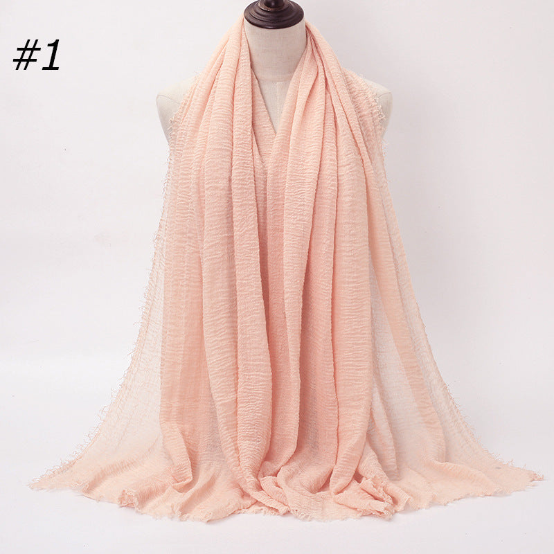 Pure Color Pleated Cotton Scarf Cotton And Linen Scarf