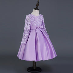 Carisa Europe and America autumn and winter children's dress princess dress long sleeve flower girl dress female purple lace costumes wholesale