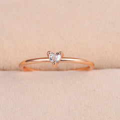 Simple And Fashionable Heart-shaped Women's Fine Ring With Zircon And Real Gold Plated