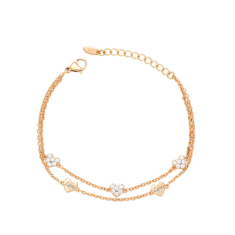 Alloy Gold Plated Heart Bracelet Personality Double Layer Light Luxury And Simplicity Ins