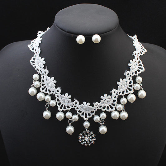 European fashion elegant jewelry bride wedding accessories necklace pearl necklace set of high-end super cost-effective package