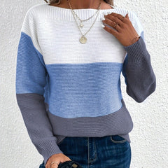 Women's Round Neck Splicing Knitwear Loose Top Sweater