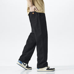 Pure Cotton Casual Pants Men's Autumn And Winter Fleece-lined Thickened Straight Trousers