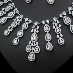 Women's Fashion Atmospheric Water Drop Color Zircon Necklace Earrings Set