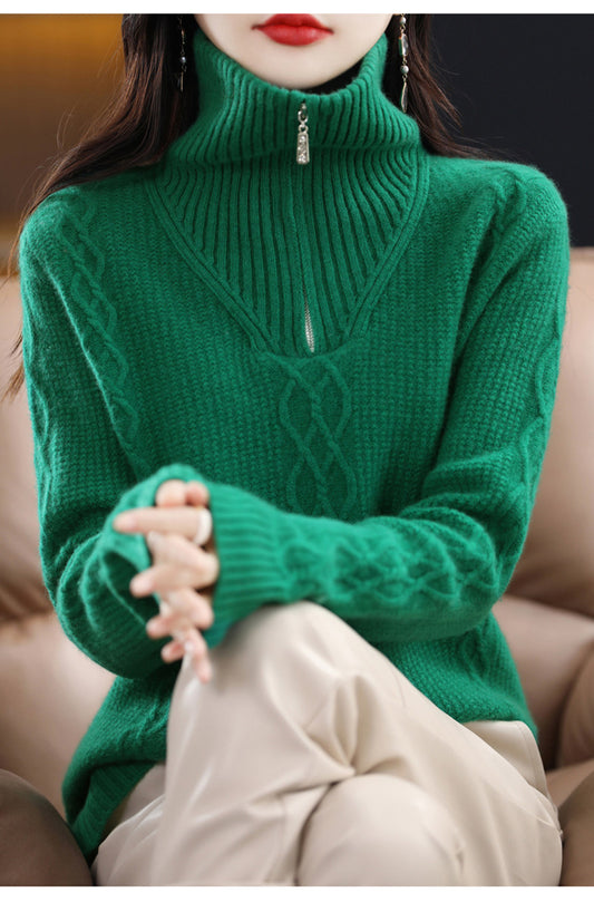 Autumn And Winter Heavy Thickening High Collar Woolen Sweater Women