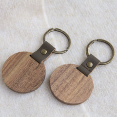 Acacia Wood Circular Keychain With Laser Capability