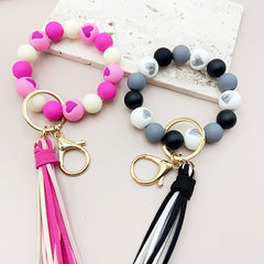 Cross-border Hot Selling Korean Velvet Tassel Cute Small Peach Heart Silicone Beads Bracelet Keychain Female Bracelet Car Suitcase Hanger