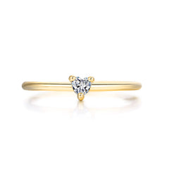 Simple And Fashionable Heart-shaped Women's Fine Ring With Zircon And Real Gold Plated