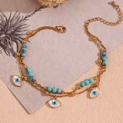 White Shell Eyes Turquoise Double-circle Anklet