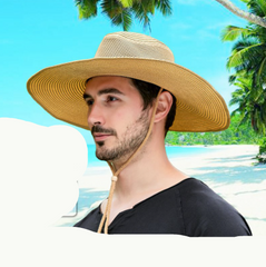 Breathable Mesh Big Brim Straw Hat Men's Outdoor Sun Protection