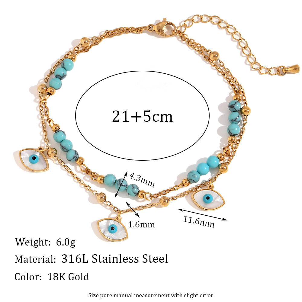 White Shell Eyes Turquoise Double-circle Anklet