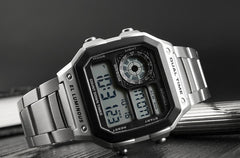 Business steel belt electronic watch double display multi-function sports waterproof watch