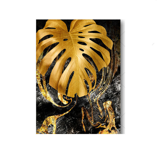 Black Gold Marble Tropical Plants Poster Canvas Painting