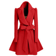 Cinched Waist Slim-fit Women's Woolen Coat