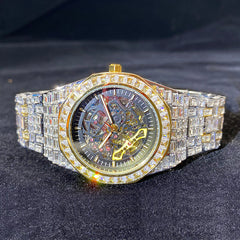 Hip Hop Full Square Diamond Luminous Hollow Mechanical Watch