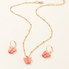 Creative Fashion Resin Butterfly Necklace And Earring Set