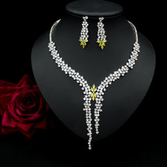 Silver Needle Fashion Exaggerated Inlaid Zircon Earrings And Necklace Set