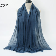 Pure Color Pleated Cotton Scarf Cotton And Linen Scarf