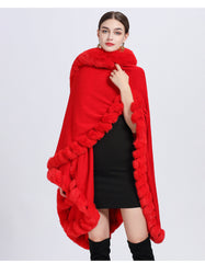 Rex Rabbit Fur Collar Shawl Irregular Oversized Knitted Cardigan Baggy Coat