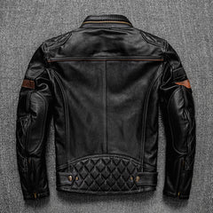 First Layer Cowhide Leather Coat Men's Stand Collar Motorcycle Cycling Clothing