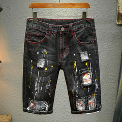 European And American Street Trend Distressed Patch Denim Shorts