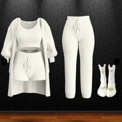 Autumn And Winter New Knitted Plush Long Sleeve Coat Vest Shorts Four-piece Set