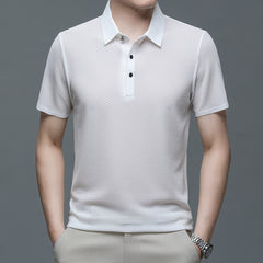 Middle-aged Seamless Lapel Seersucker Fashion Short Sleeve T-shirt Polo Shirt