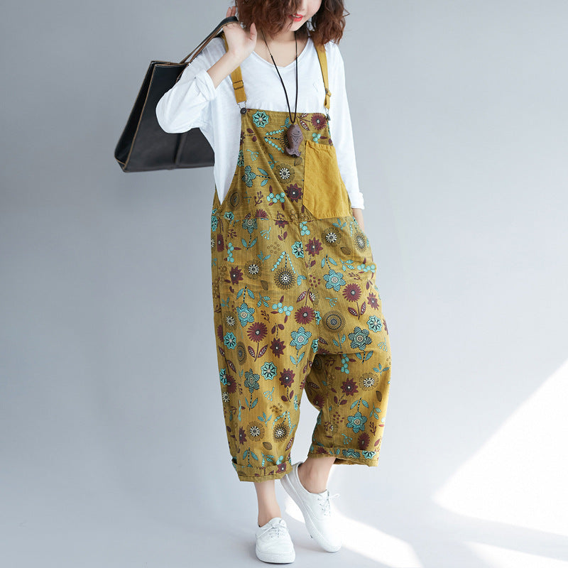 Do The Old Cowboy Washed Stitching Printing Japanese Suspender Pants