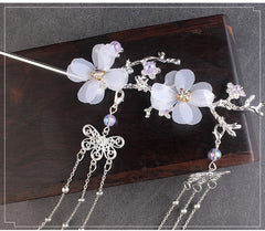 Ancient Style Hair Accessories Hanfu Plum Blossom Branch Tassel Hairpin White Flower Drill