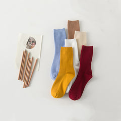 Candy Color Bunching Retro Vertical Stripes Outer Wear Mid-calf Length Socks