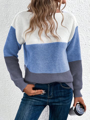 Women's Round Neck Splicing Knitwear Loose Top Sweater