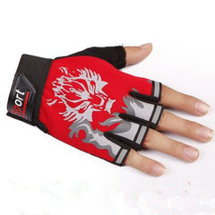 Men's Wolf Head Half Finger Riding Fitness Outdoor Sports Fingerless Gloves