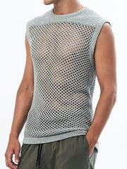 Street Mesh Fabric Texture Stitching Sleeveless Knitted Men