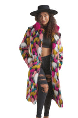 Women's Rainbow Fur Collar Imitation Fur Mid-length Coat