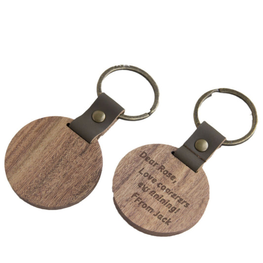 Acacia Wood Circular Keychain With Laser Capability