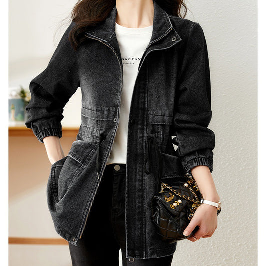 Denim Women's Coat Hooded Casual Top Mid-length