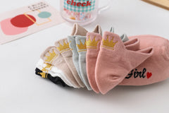 Women's Heel Crown Embroidered Combed Cotton Low Top Low Cut Socks Boat Socks