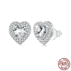 925 Sterling Silver Loving Heart Stud Earrings Female Shining Zircon