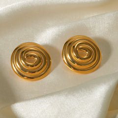 18K Gold Stainless Steel Threaded Ring Disc Mosquito-repellent Incense-shaped Gold Plated Large Earrings